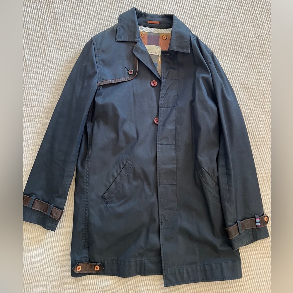 Trovata Men’s Waxed Canvas Trench Coat in Navy Size Small
